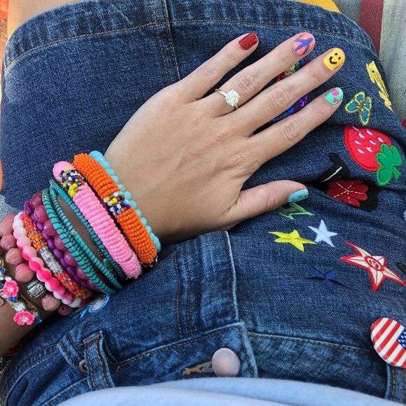 Denim Mini Skirt with Patches and Flare - Picture 8 of 9